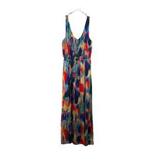 Maeve Blue Multi-Color Abstract Halter Midi Dress